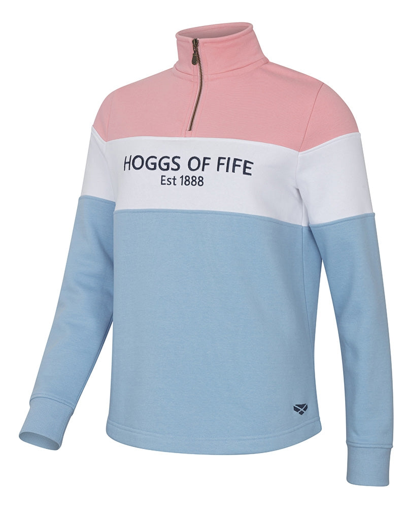 Hoggs of Fife Dumfries 1888 Ladies 1/4 Zip Sweatshirt - Pink/White/Blue