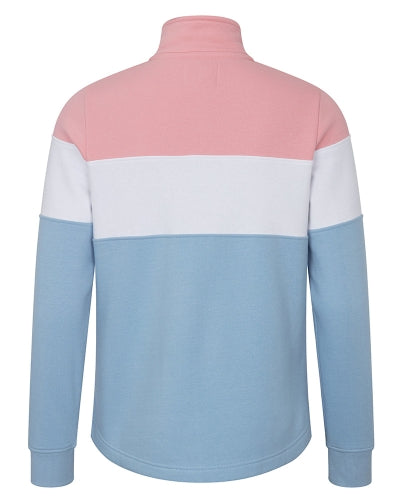 Hoggs of Fife Dumfries 1888 Ladies 1/4 Zip Sweatshirt - Pink/White/Blue