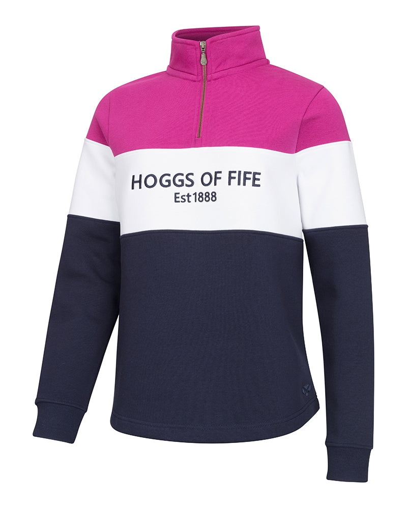 Hoggs of Fife Dumfries 1888 Ladies 1/4 Zip Sweatshirt - Berry/White/Navy