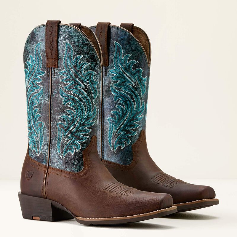 Ariat Round Up Narrow Cutter Ladies Western Boot - Sassy Brown/Ocean Wave