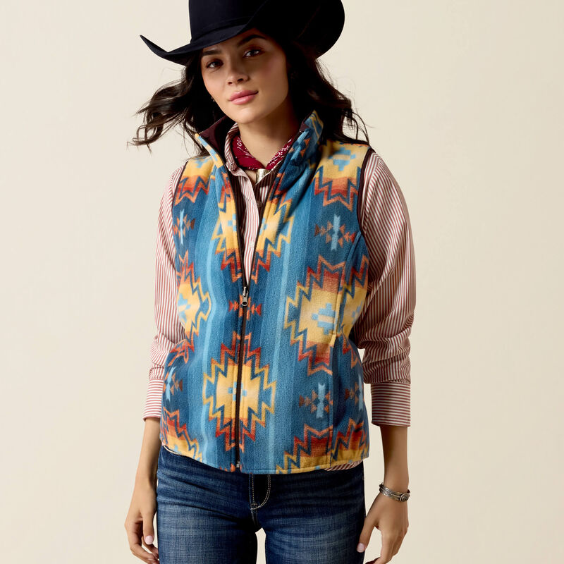 Ariat Ladies Dilon 2.0 Reversable Insulated Gilet - Choc Plum/Southwest Lakeside