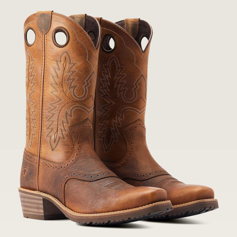 Ariat Hybrid Roughstock Sq Toe Mens Western Boot - Sorrell Crunch
